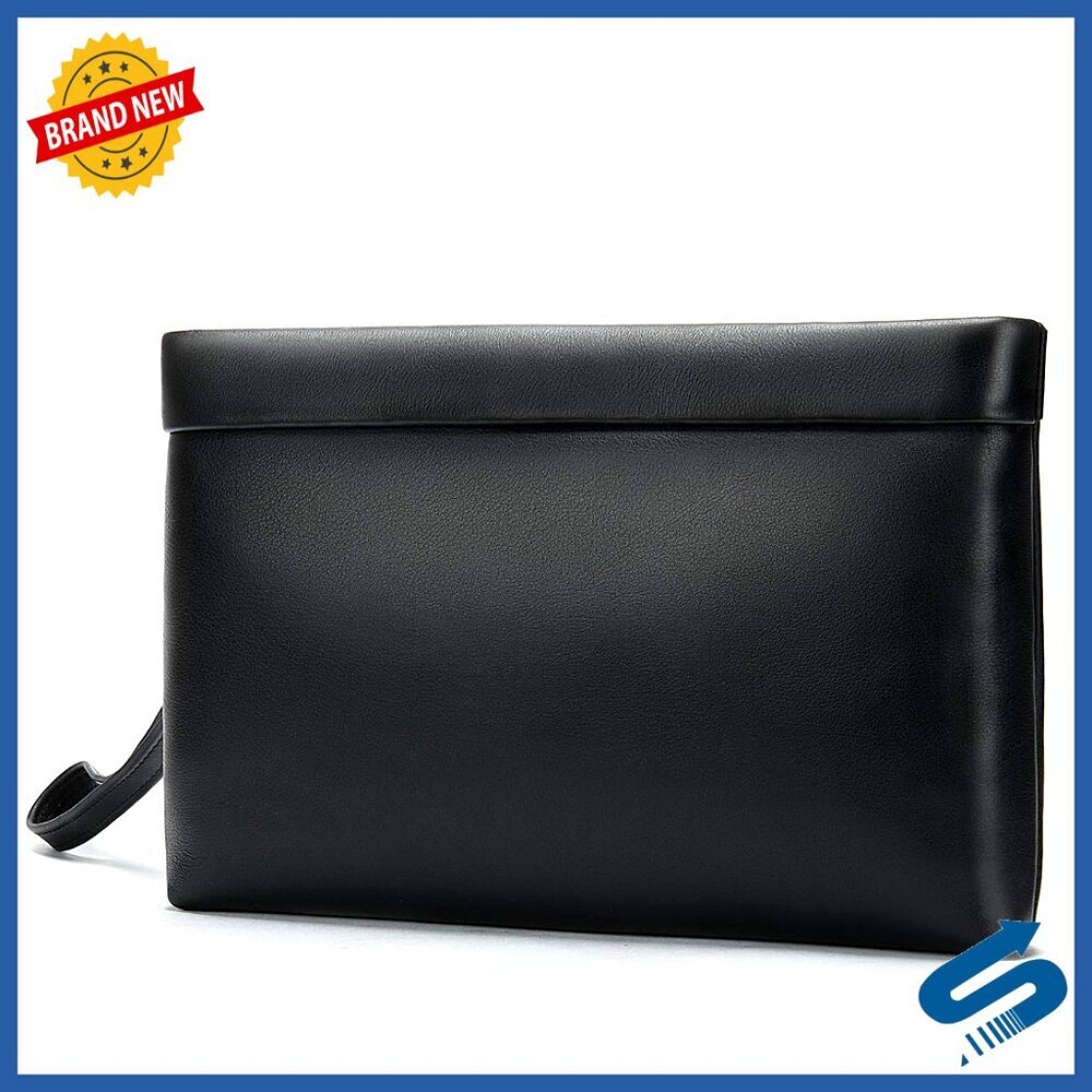 Large Genuine Leather Clutch Wallet with Removable Wrist Strap for Men